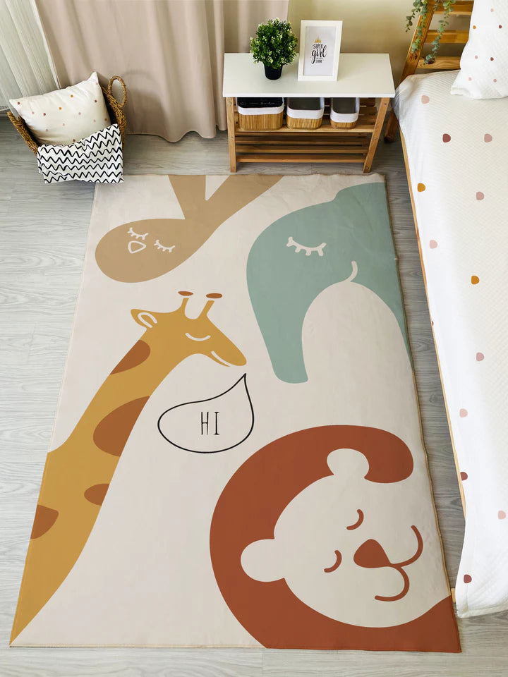Scandinavian Cute Animals Patterned Children's Rug