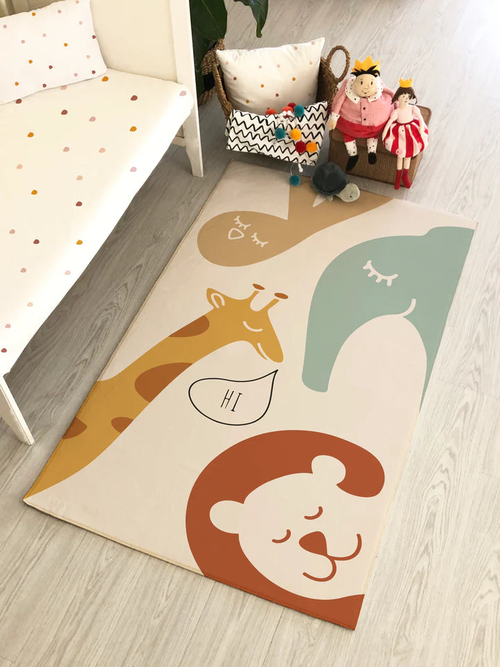 Scandinavian Cute Animals Patterned Children's Rug