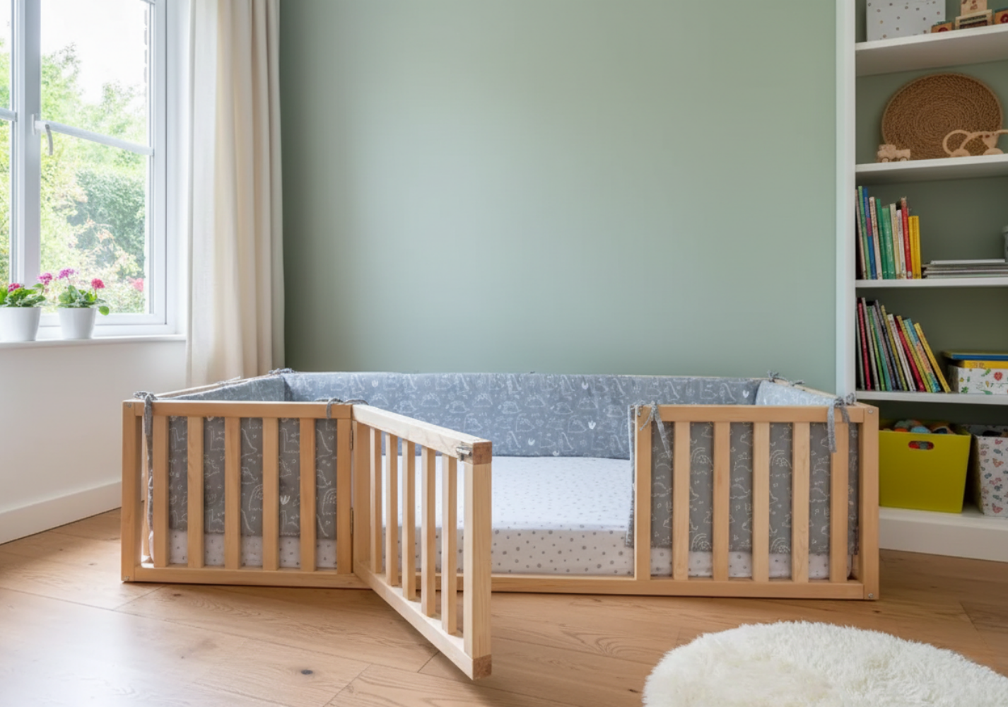 Mira - Montessori Playpen Floor Bed with Railings and Gate