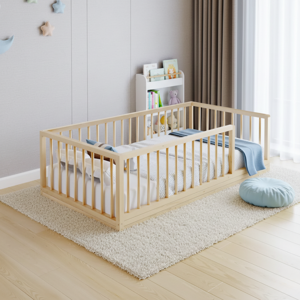 Zeni - Montessori Floor Bed with Cylindrical Railings