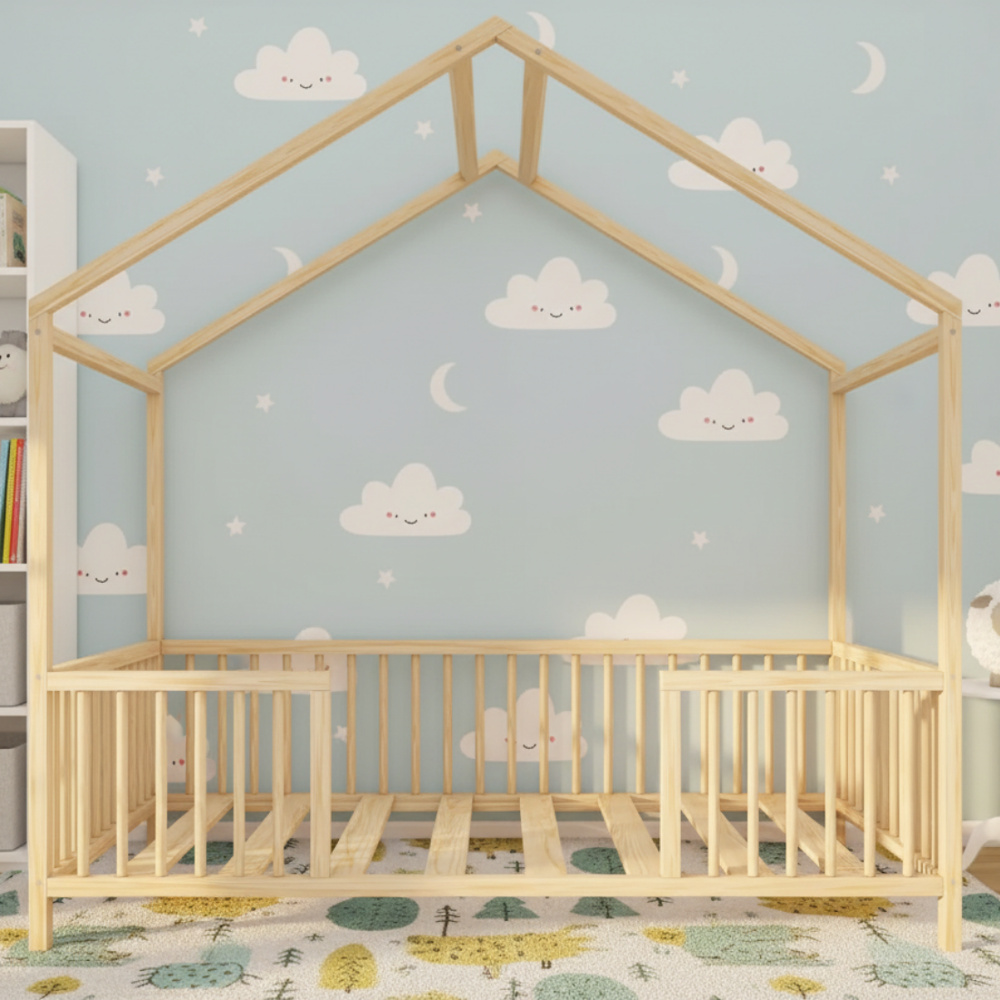 Nestly - Montessori Playhouse Floor Bed with Railings