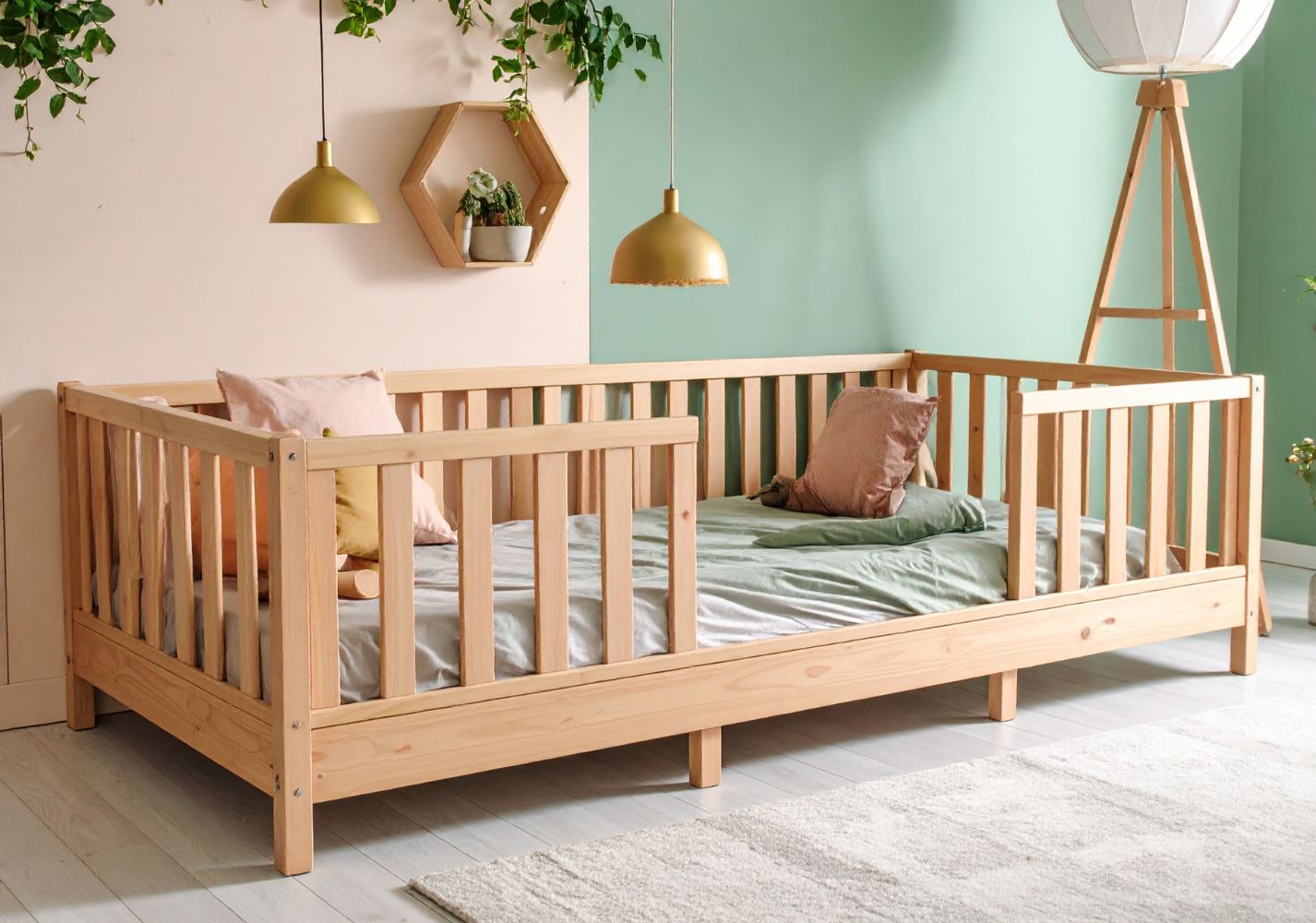 Nuvra - Montessori Playpen Low Bed with Removable Railings