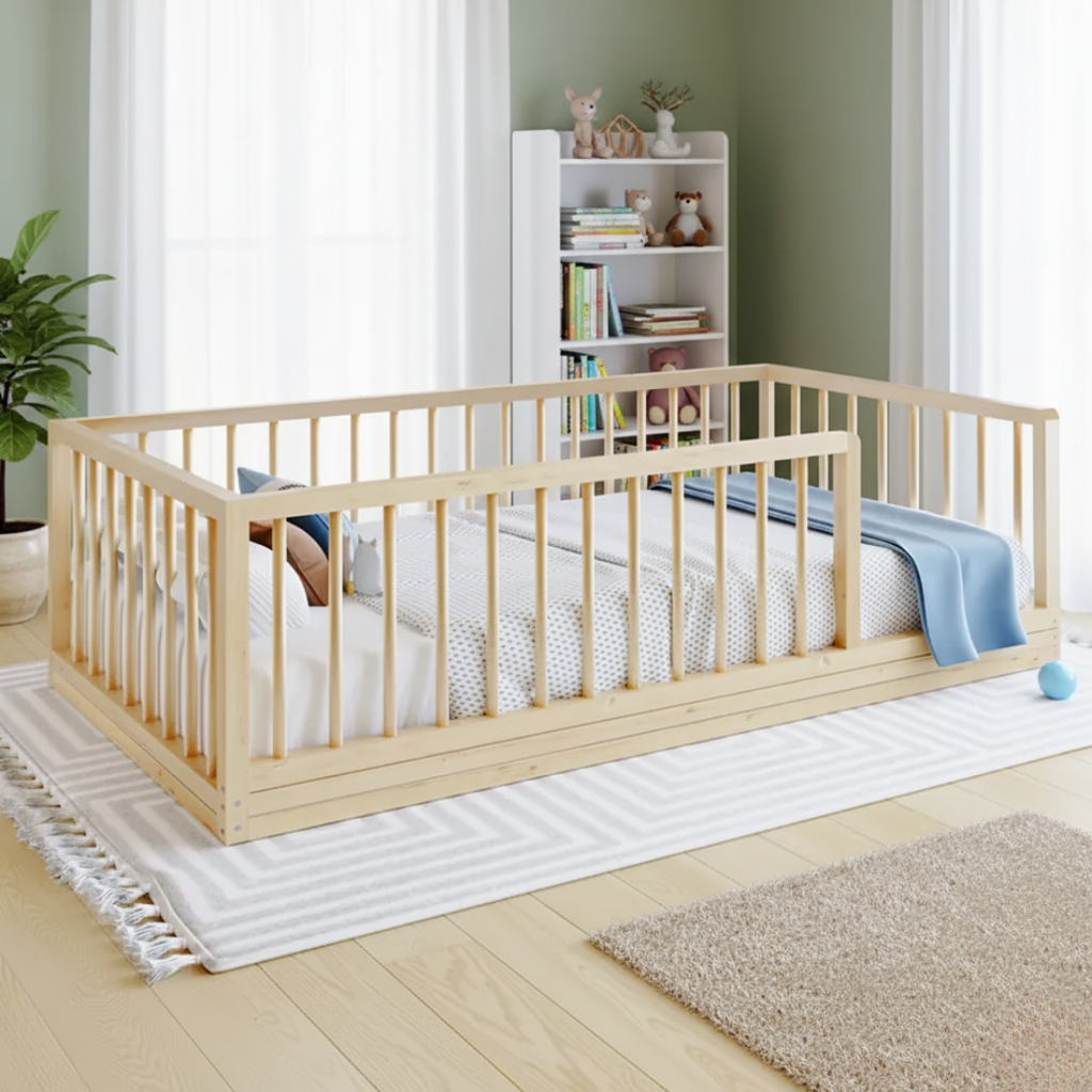 Zeni - Montessori Floor Bed with Cylindrical Railings
