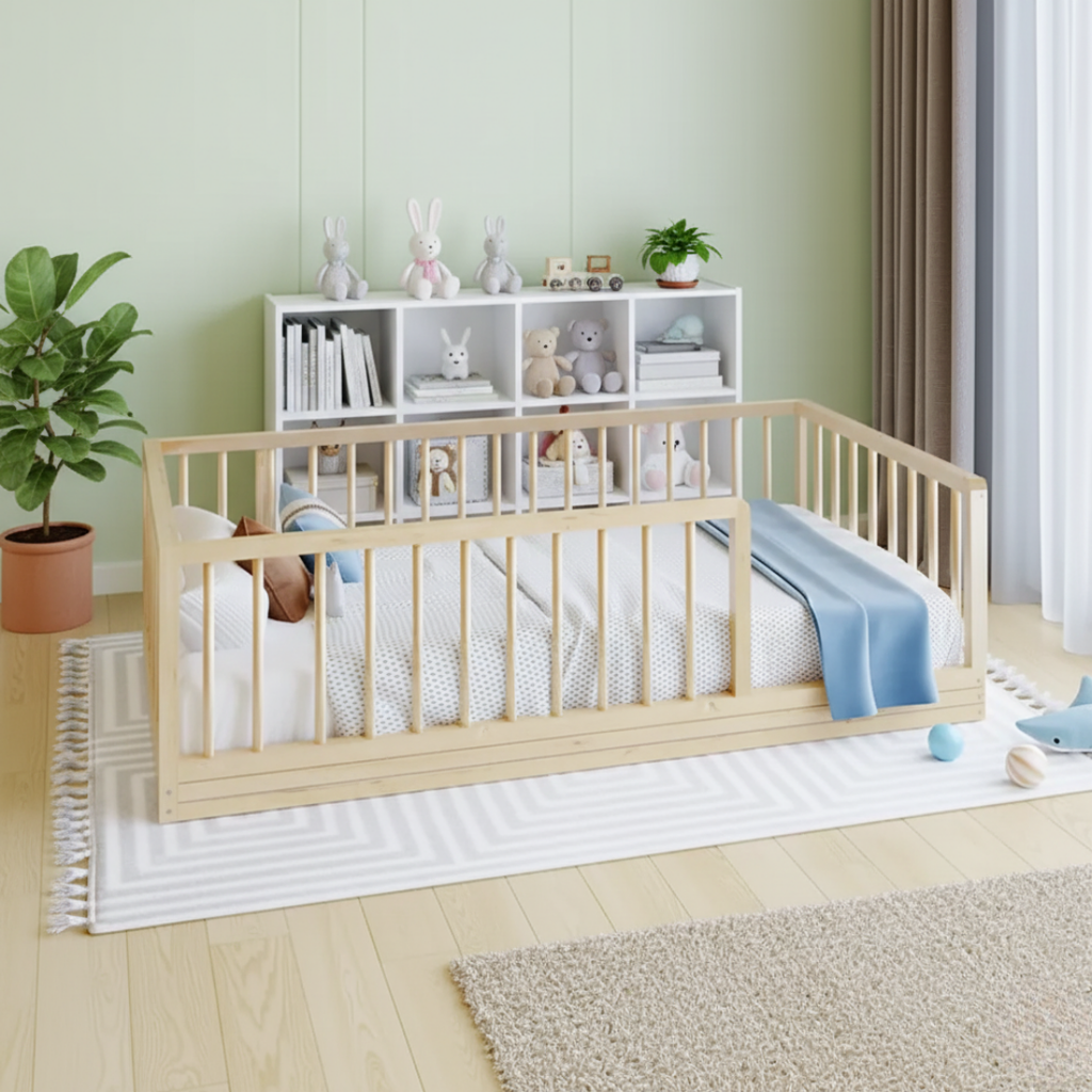 Zeni - Montessori Floor Bed with Cylindrical Railings