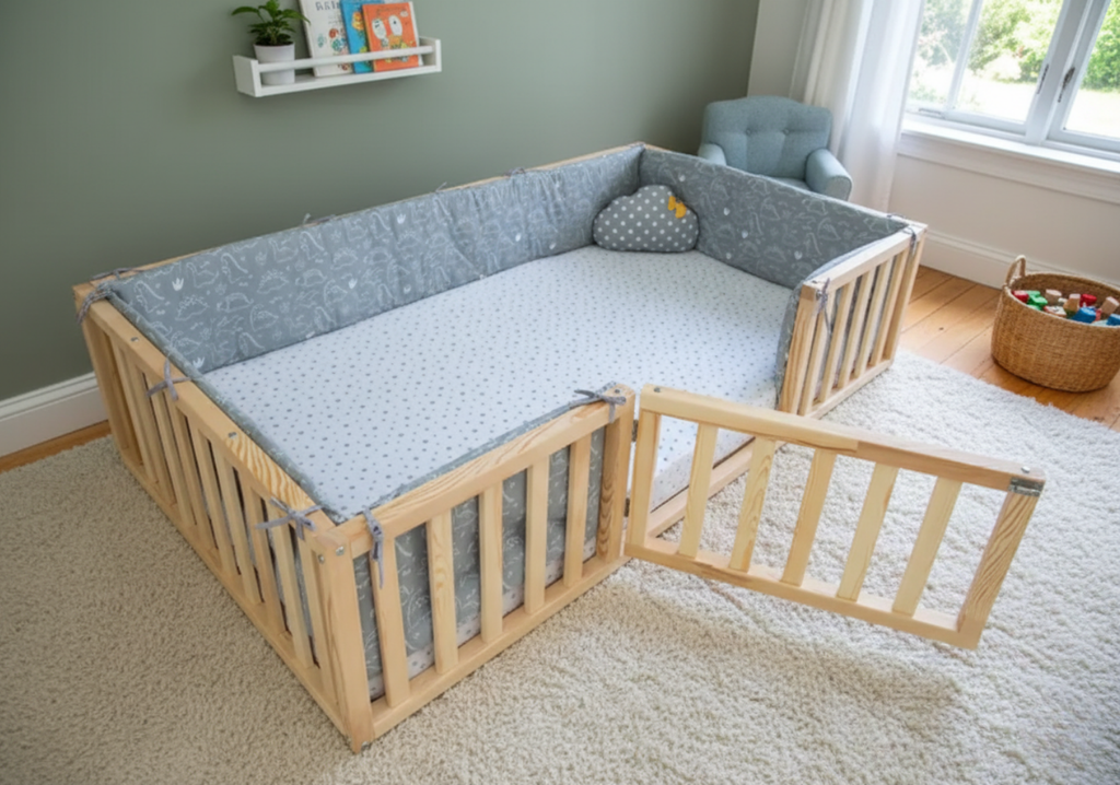 Mira - Montessori Playpen Floor Bed with Railings and Gate