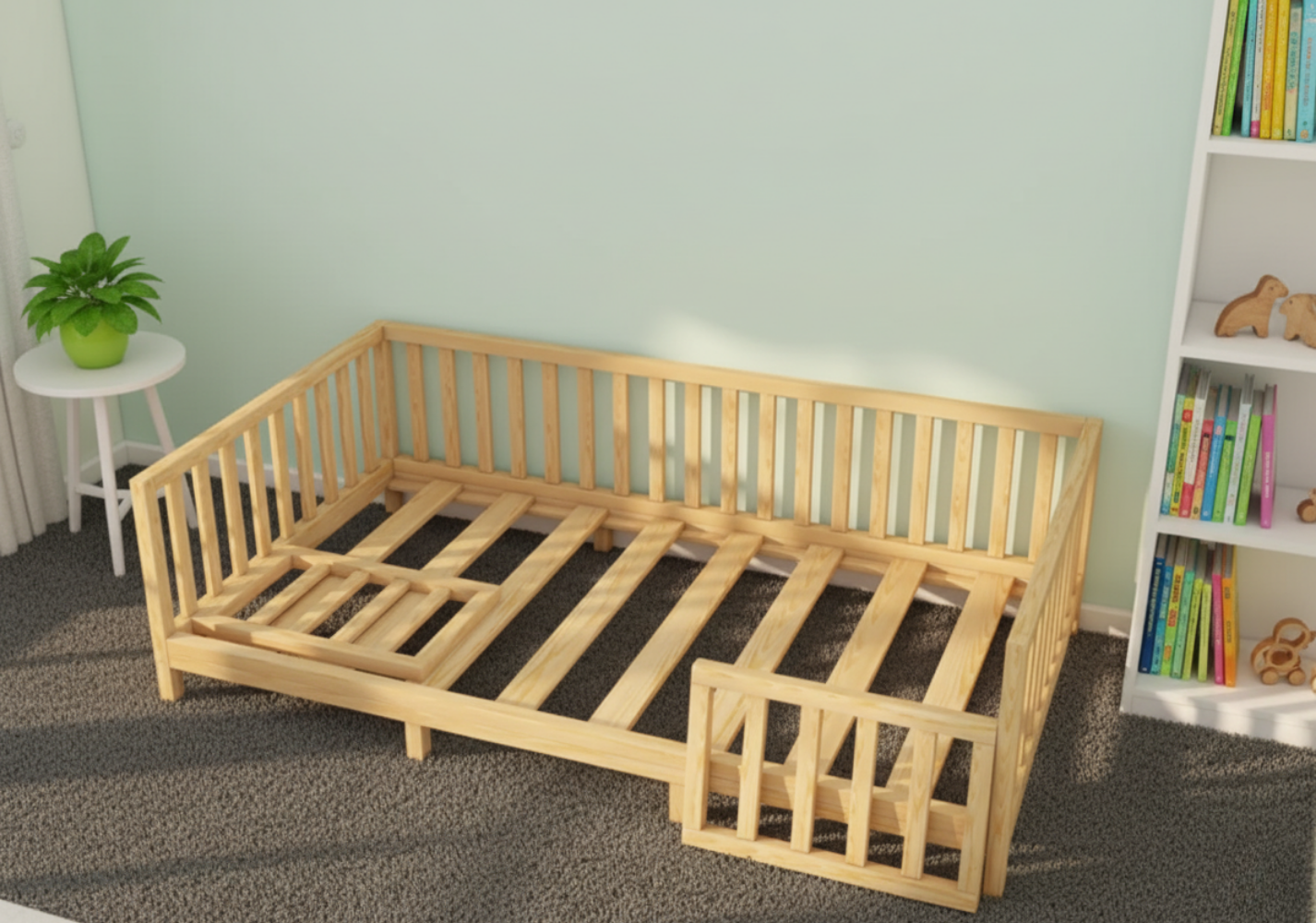 Nuvra - Montessori Playpen Low Bed with Removable Railings