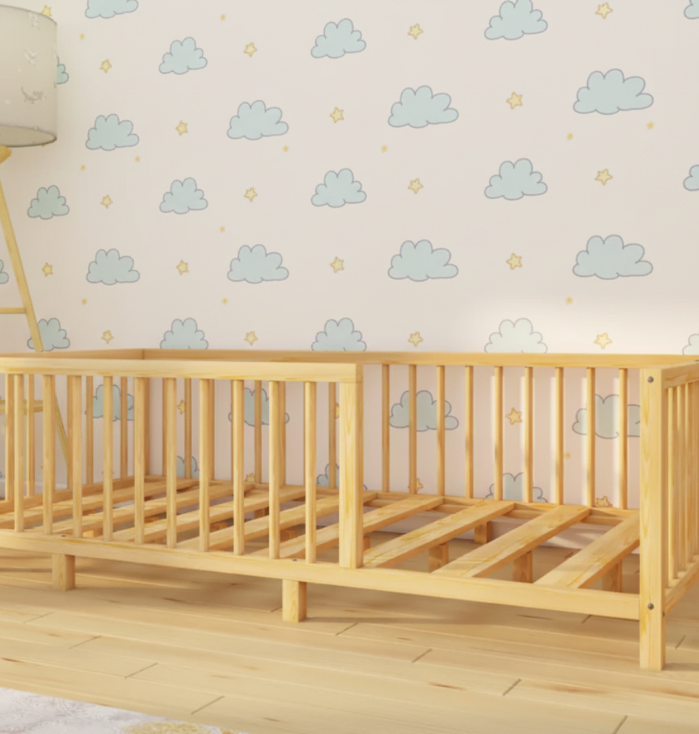 Nuvy - Montessori Playpen Low Bed with Cylindrical Railings