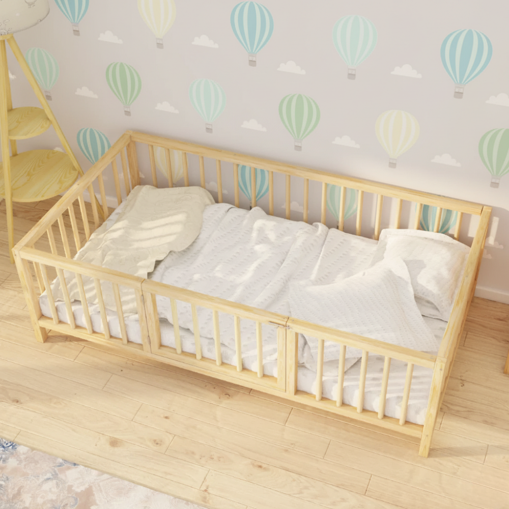 Mello - Montessori Playpen Low Bed with Cylindrical Railings and Gate