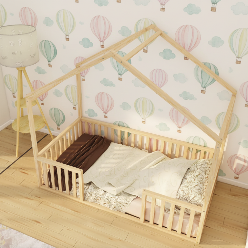 Lunari - Montessori Playhouse Floor Bed with Railings