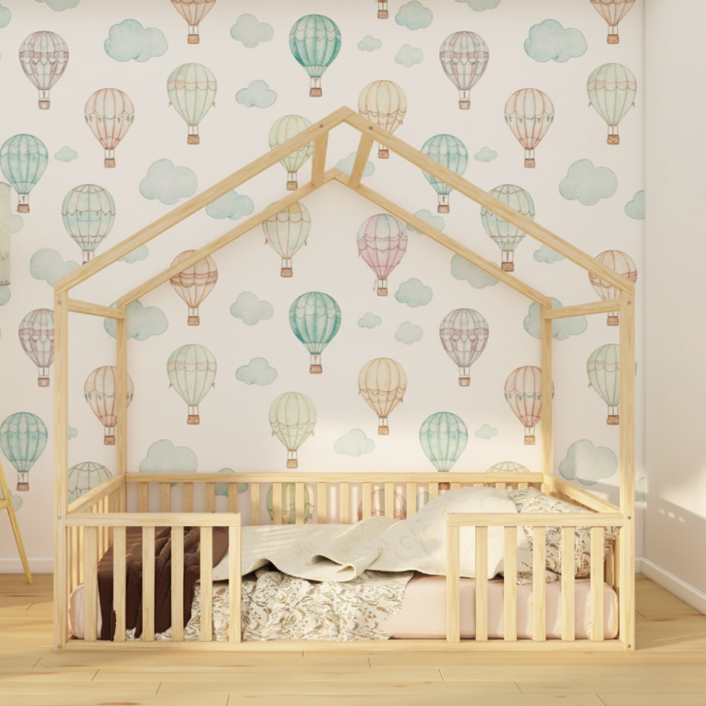 Lunari - Montessori Playhouse Floor Bed with Railings