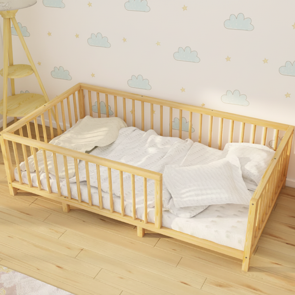 Nuvy - Montessori Playpen Low Bed with Cylindrical Railings