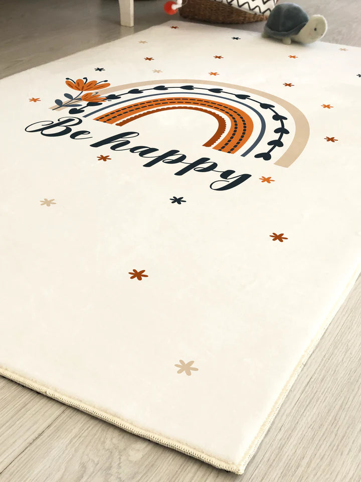Be Happy Rainbow Pattern Children's Rug