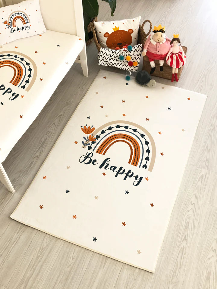 Be Happy Rainbow Pattern Children's Rug