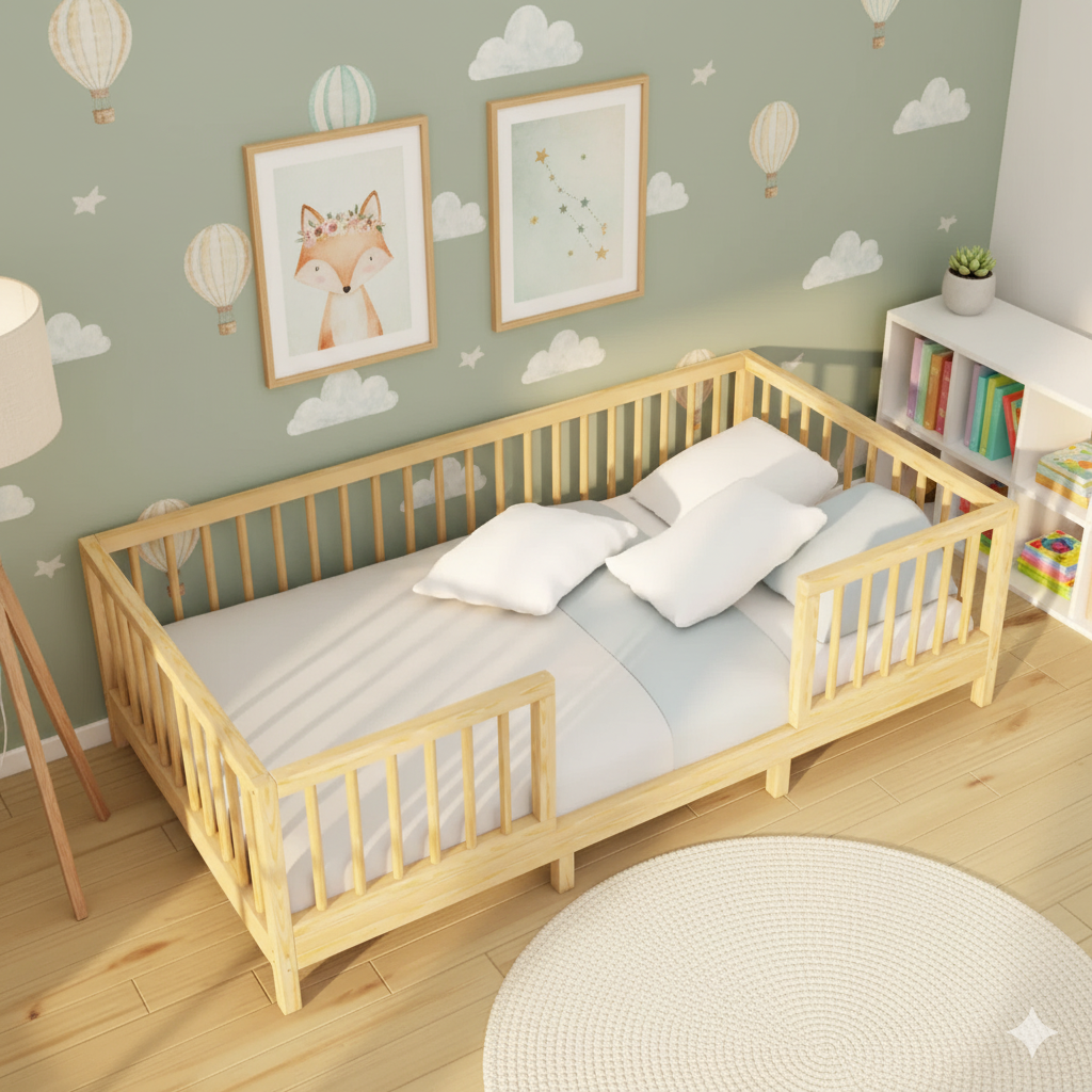 Vivo - Montessori Playpen Low Bed with Removable Cylindrical Railings