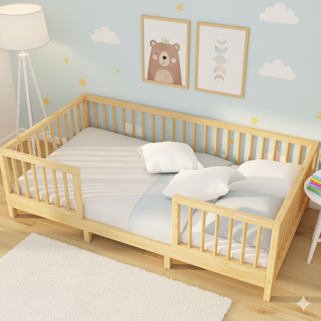 Vivo - Montessori Playpen Low Bed with Removable Cylindrical Railings