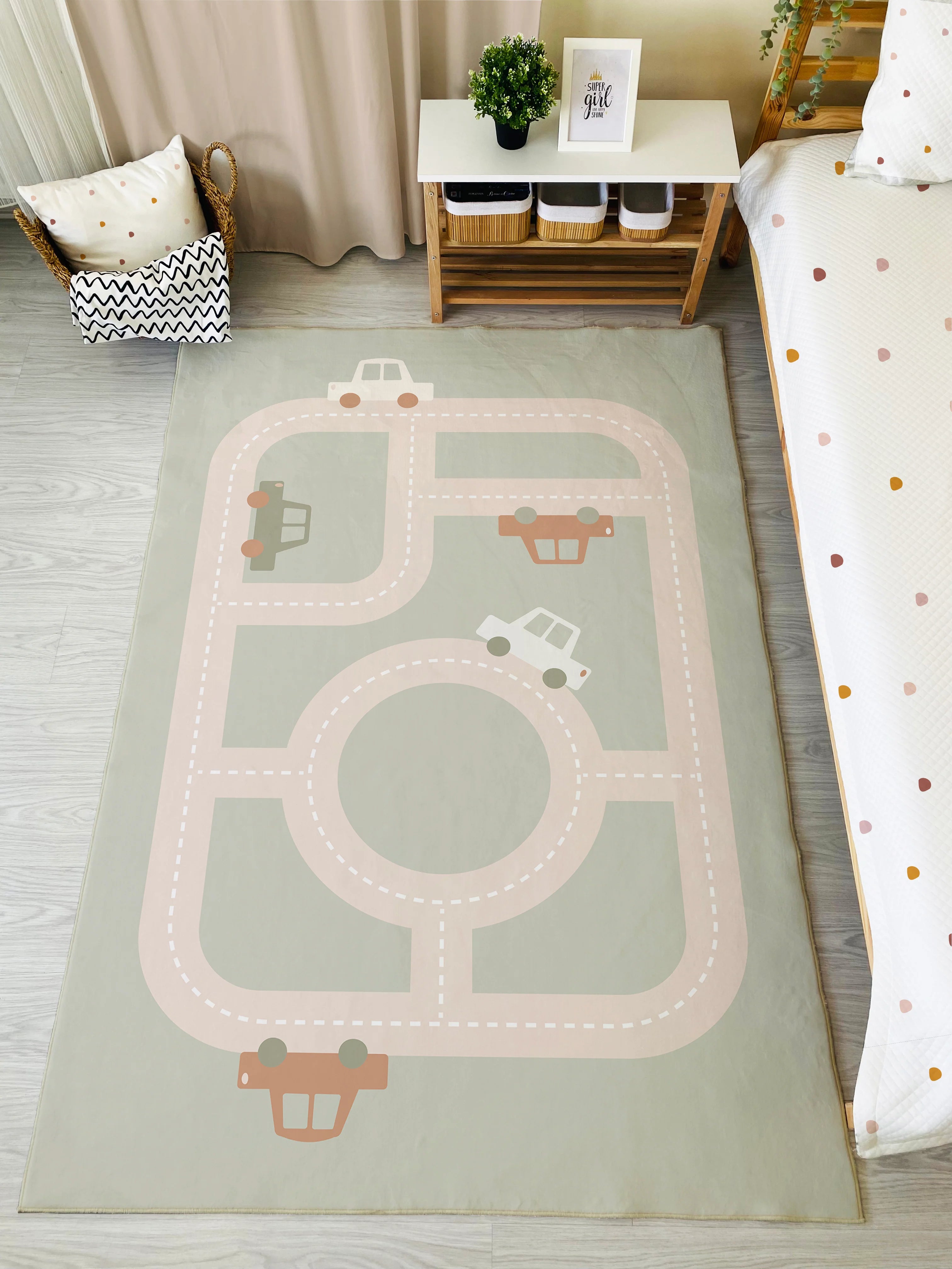 Scandinavian Car Road Pattern Children's Rug