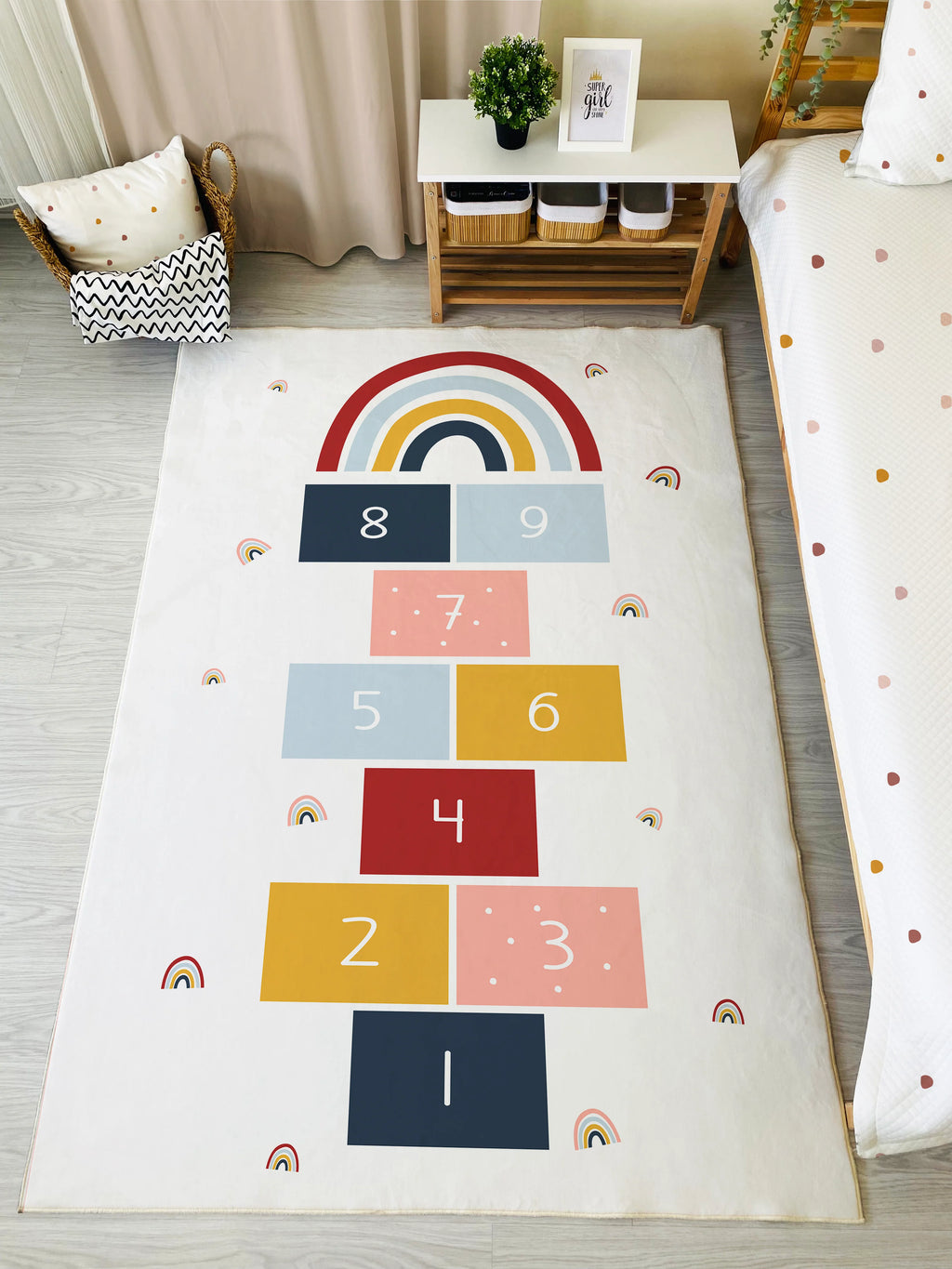 Rainbow Hopscotch Pattern Children's Rug