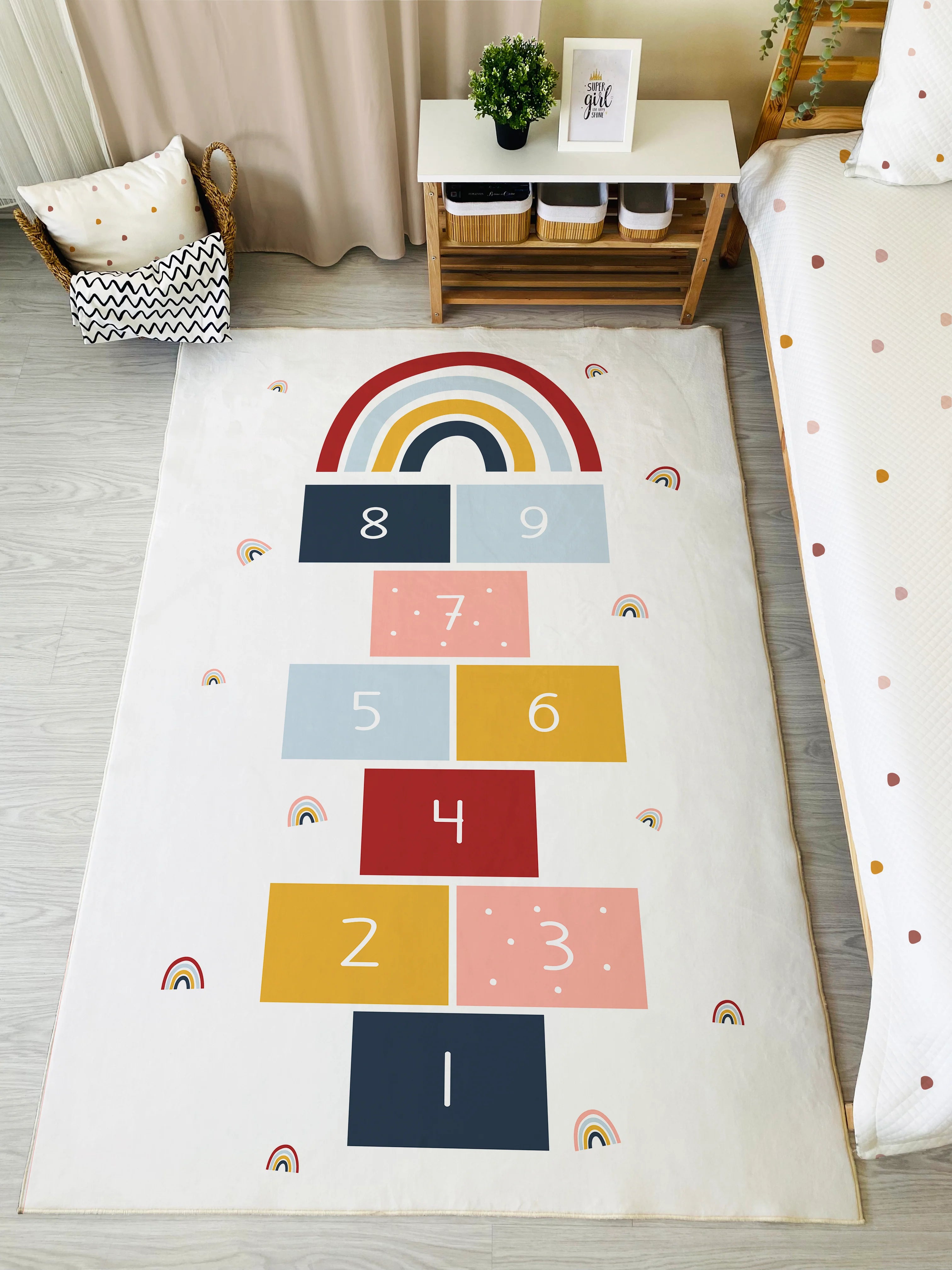 Rainbow Hopscotch Pattern Children's Rug