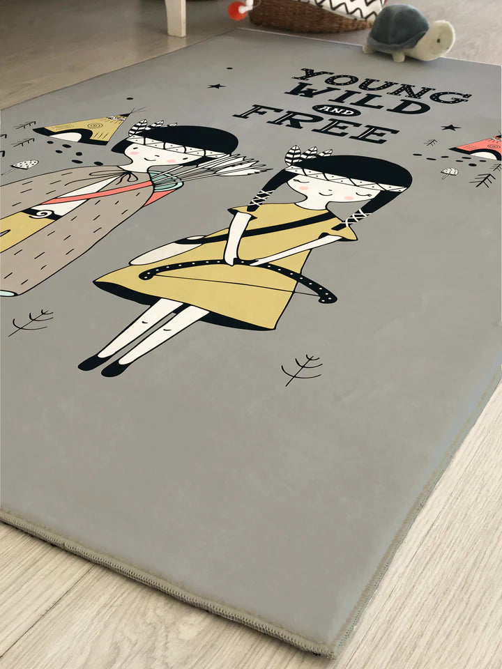 Scandinavian Girl and Child Patterned Children's Rug