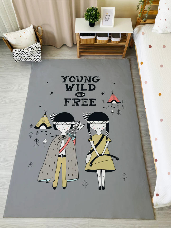 Scandinavian Girl and Child Patterned Children's Rug