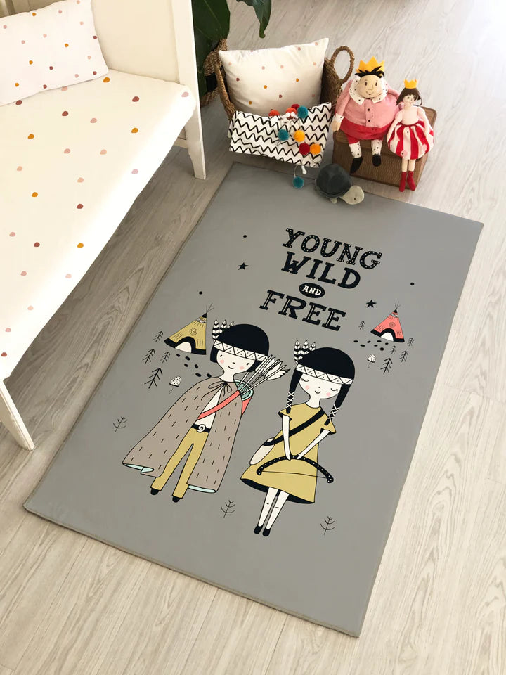 Scandinavian Girl and Child Patterned Children's Rug