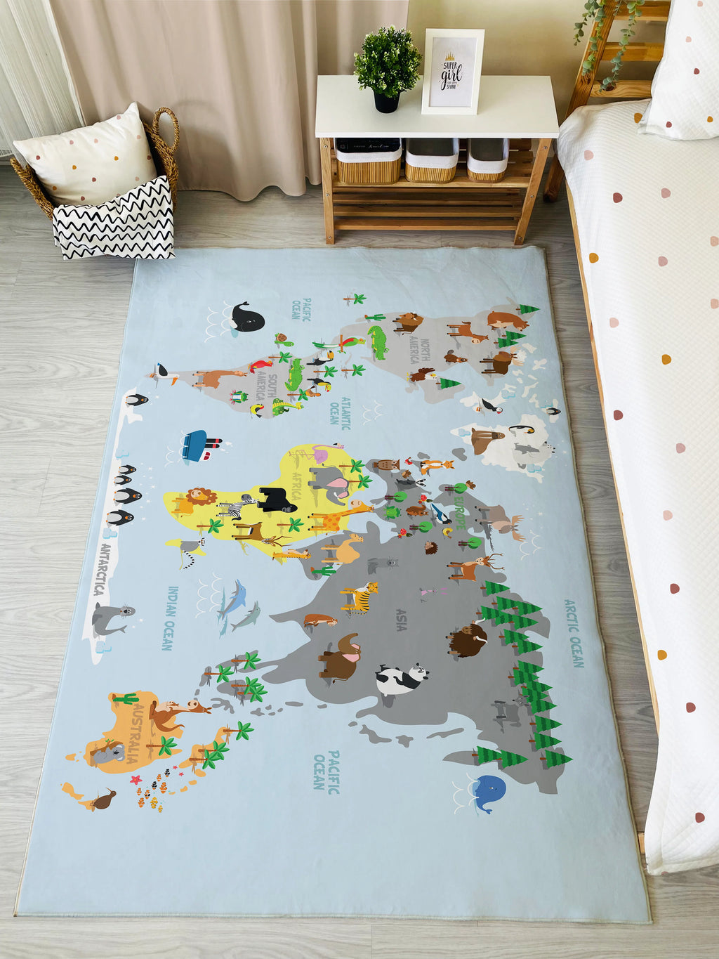 World Map Pattern Children's Rug