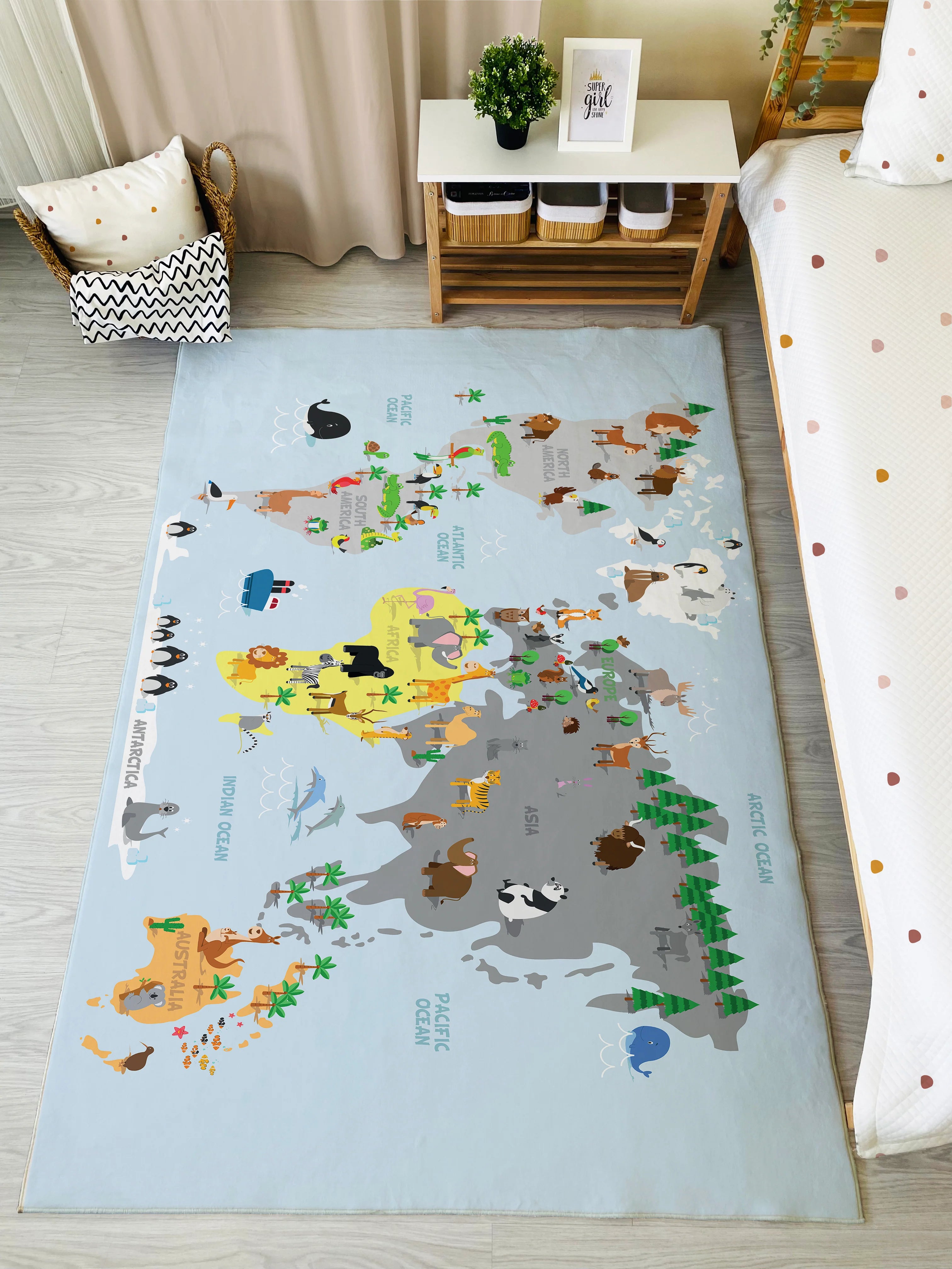 World Map Pattern Children's Rug