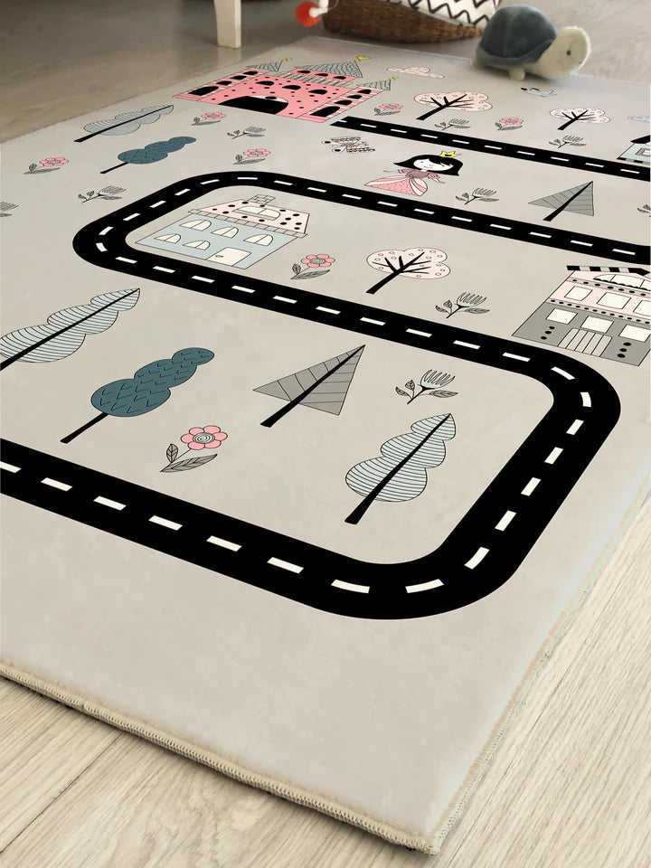 Fairy Tale City Car Road Patterned Children's Rug