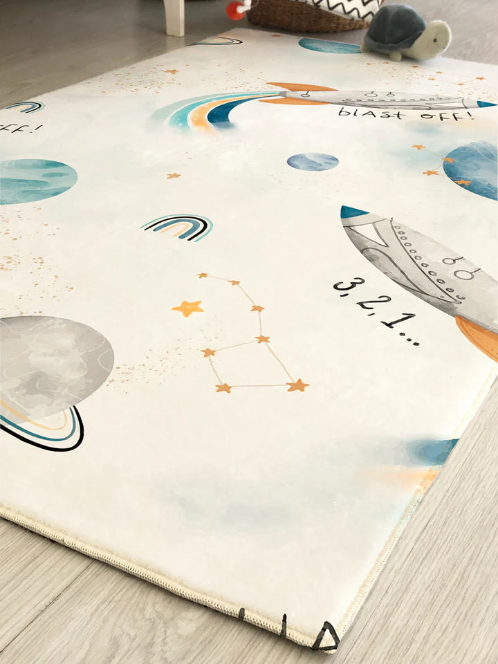 Space Rocket Patterned Children's Rug