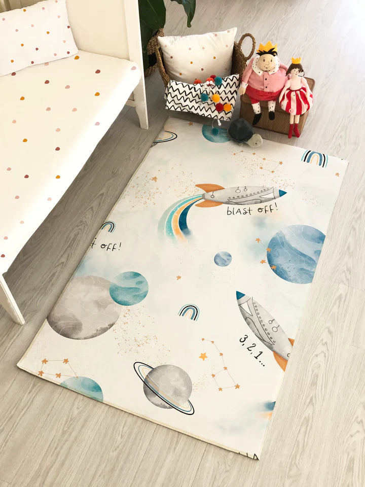 Space Rocket Patterned Children's Rug