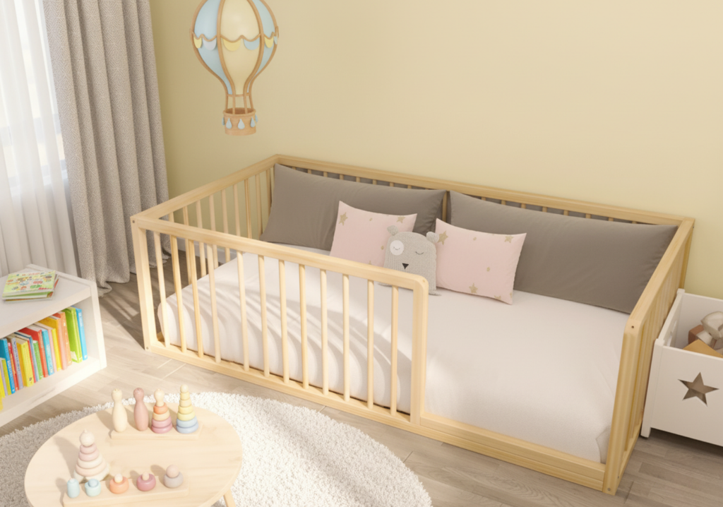 Avero - Montessori Floor Bed with Railings and Curved Corners