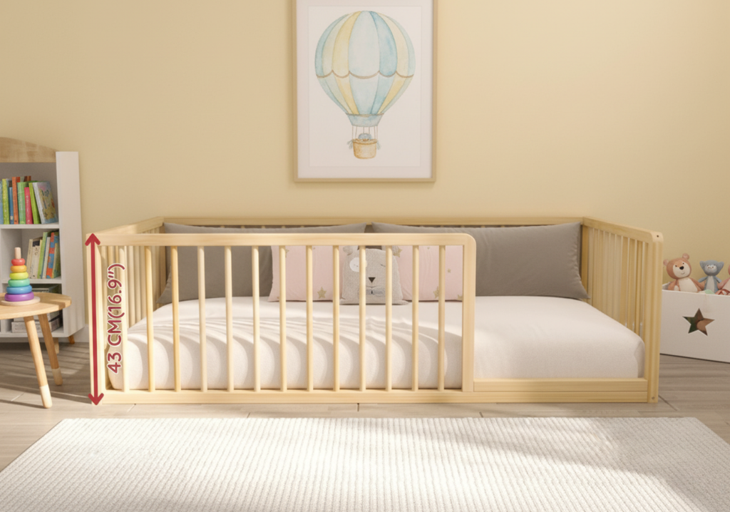 Avero - Montessori Floor Bed with Railings and Curved Corners