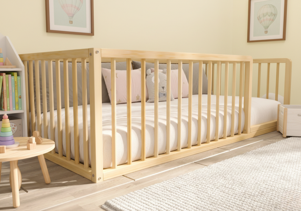 Avero - Montessori Floor Bed with Railings and Curved Corners