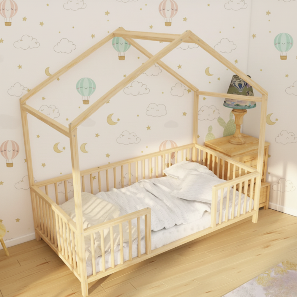 Hovia - Montessori Playhouse Low Bed with Cylindrical Railings