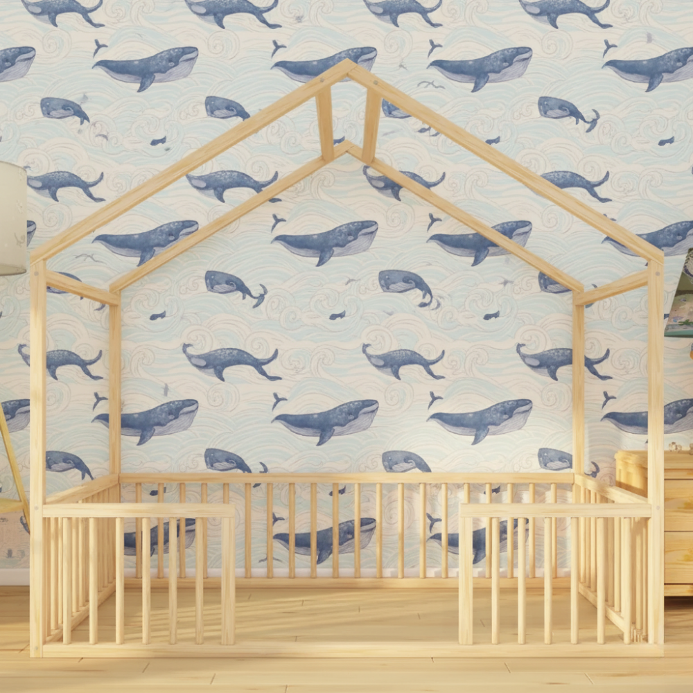 Monta - Montessori Playhouse Floor Bed with Cylindrical Railings