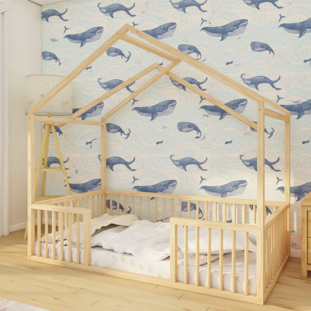 Monta - Montessori Playhouse Floor Bed with Cylindrical Railings