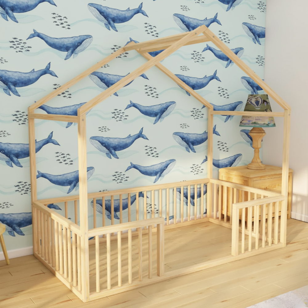 Monta - Montessori Playhouse Floor Bed with Cylindrical Railings